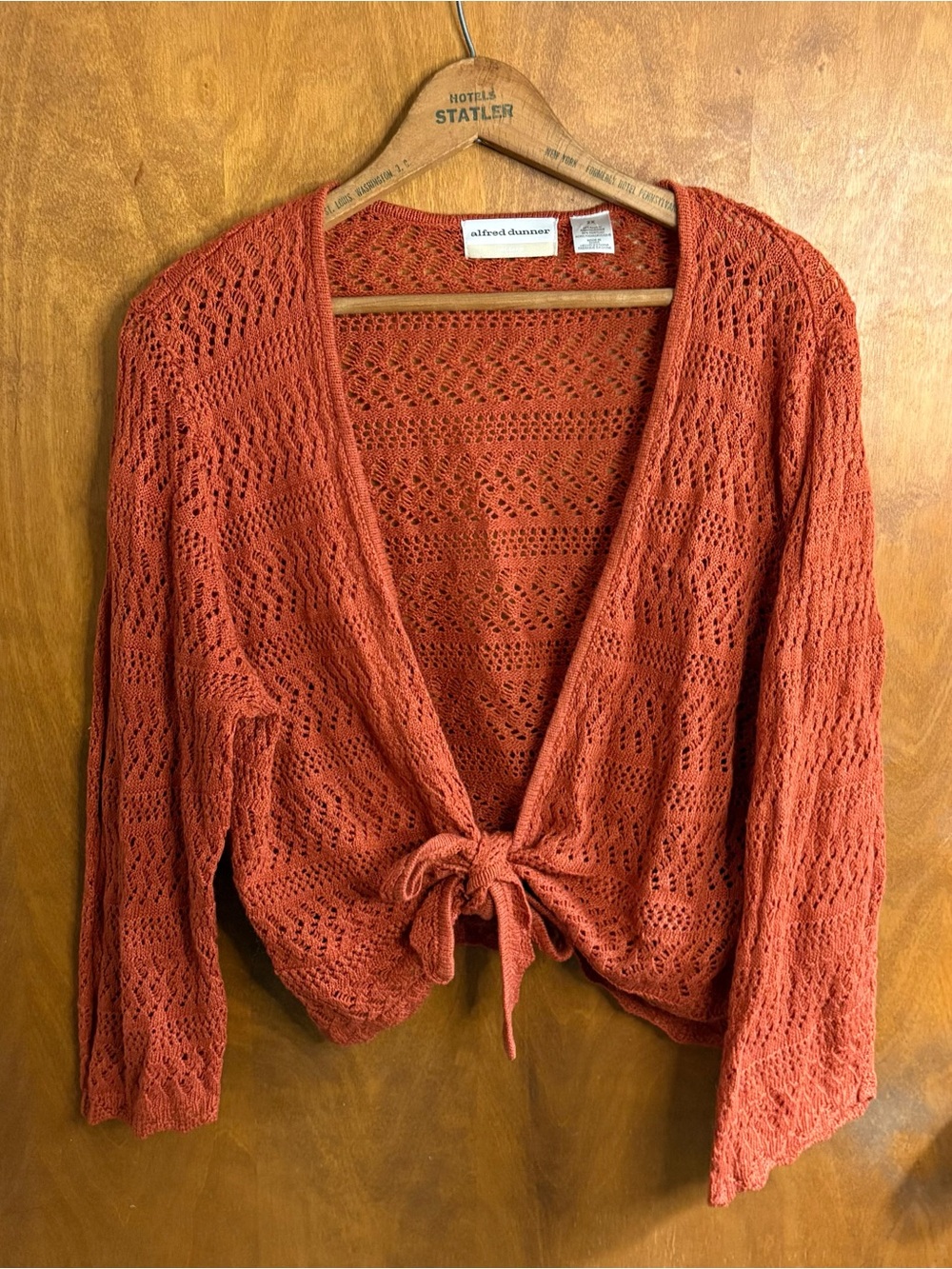 Vintage Y2K Orange Crochet Open Knit Tie Ballet Cardigan Sweater 2X Preppy Boho